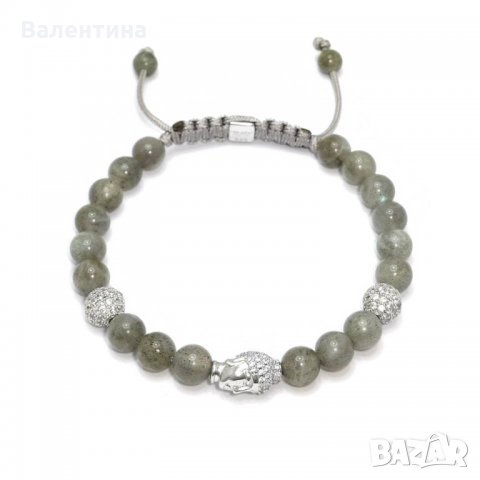 Мъжка, дамска луксозна гривна от Лабрадорит и сребърни елементи Буда