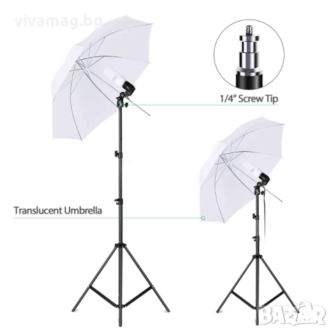 Комплект студийно осветление със стативи и чадъри, снимка 2 - Светкавици, студийно осветление - 51992071