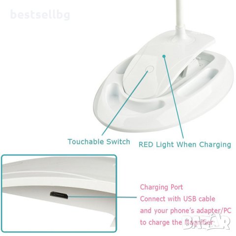 Настолна увеличителна лупа стойка LED осветление за четене шиене на гоблени бродиране козметик бюро, снимка 6 - Други инструменти - 24213607