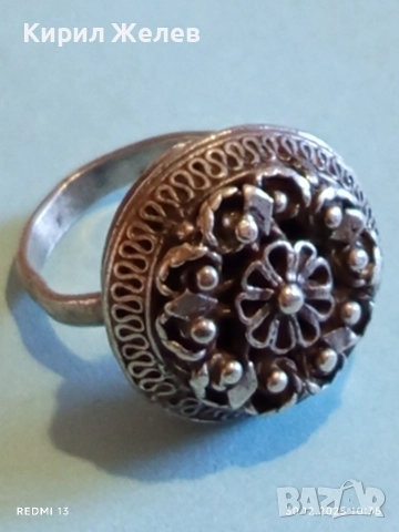 Възрожденски филигранен сребърен пръстен гранулация ювелирна изработка 36131, снимка 9 - Пръстени - 52934091