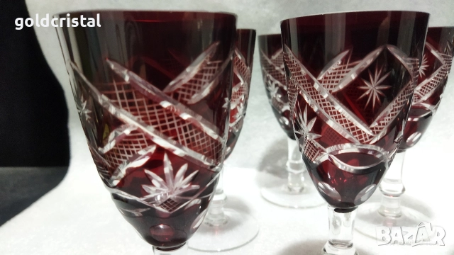 кристални чаши цветен червен кристал , снимка 5 - Антикварни и старинни предмети - 52683543
