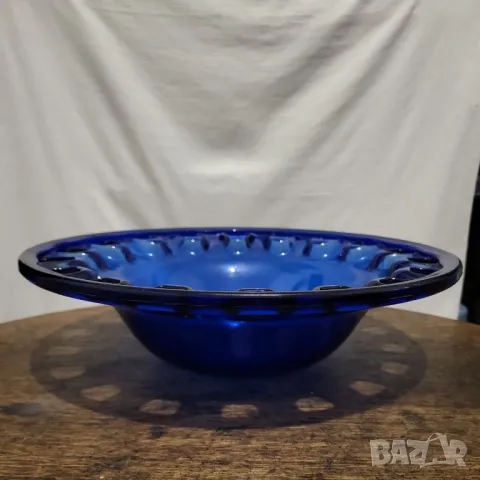 Голяма декоративна ретро кобалтово синя художествена стъклена купа Германия 🇩🇪, снимка 13 - Антикварни и старинни предмети - 47828159