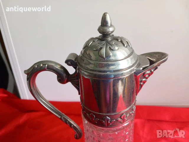 Стара Кристална Кана ,Гарафа , Посребрена, снимка 2 - Антикварни и старинни предмети - 51124836