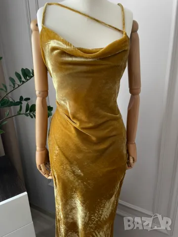 Zara Елегантна рокля от кадифе, охра, размер L, снимка 2 - Рокли - 50075021