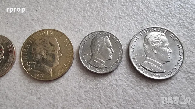 Монако. 10 ,20 сантима,  ½ франк и 1 франк . 1962  - 1979  година. Принц Рение III. 4 бройки., снимка 7 - Нумизматика и бонистика - 48648660