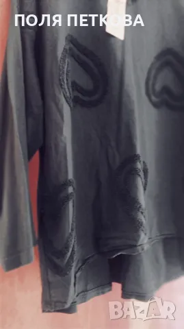 Черна блуза с пухкави сърца, снимка 5 - Блузи с дълъг ръкав и пуловери - 48095281