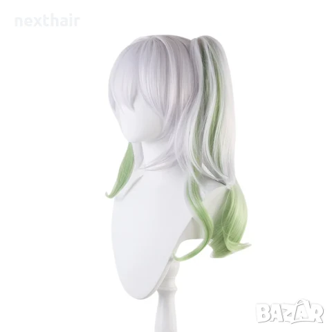 Аниме косплей бяла перука Nahida Genshin Impact с подвижна опашка и плитка, снимка 5 - Аксесоари за коса - 50332024