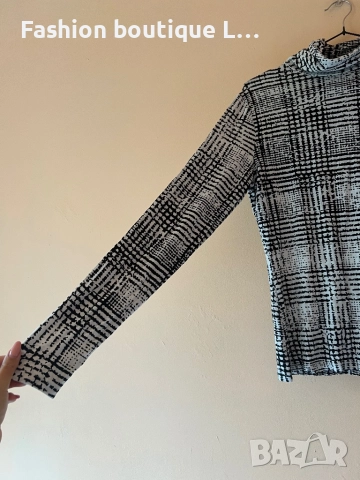 Черно Бяла блуза тип поло М размер състав памук с еластант 🖤🤍🖤🤍, снимка 2 - Блузи с дълъг ръкав и пуловери - 52000955