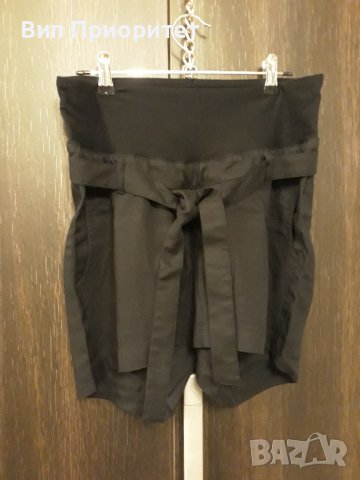 Къс черен панталон висока талия , ефектна комбинация от плат и памук, снимка 10 - Къси панталони и бермуди - 37226492