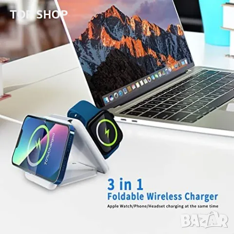 Сгъваемо безжично зарядно устройство 3 в 1 бързо магнитно преносимо, снимка 5 - Аксесоари за Apple - 49622061