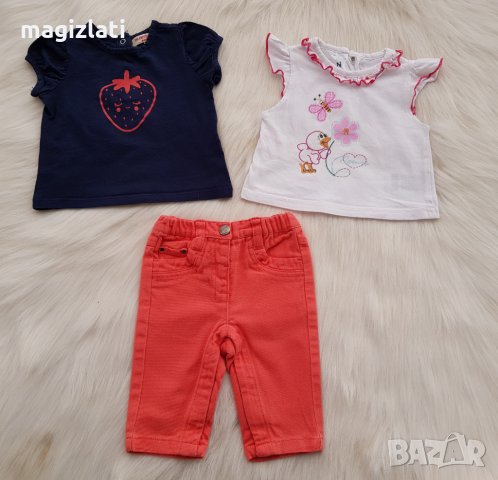 Дънки и тениски за бебе момиче 0-3 месеца, снимка 4 - Комплекти за бебе - 32426309