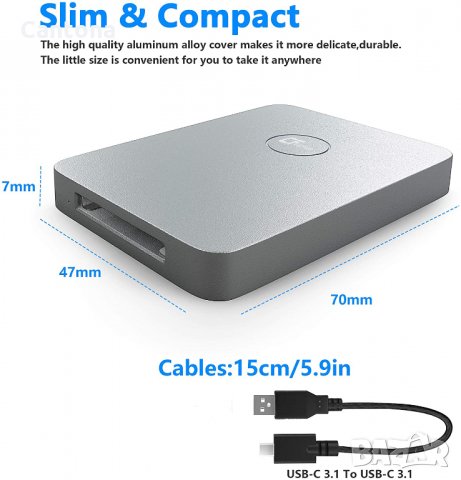 Четец на карти CFexpress USB 3.1 Gen 2 10Gbps CFExpress Reader, алуминиев ,Thunderbolt 3, снимка 3 - Чанти, стативи, аксесоари - 34830560