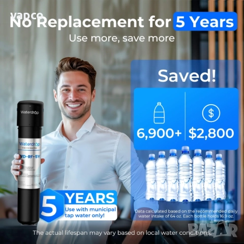 Филтър за вода WaterDrop UA-5Y с 5 години живот на филтъра, снимка 2 - ВИК - 51523424