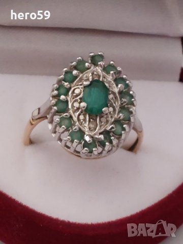 Дамски златен 18к пръстен с изумруди/бяло злато/Златна златни, снимка 1