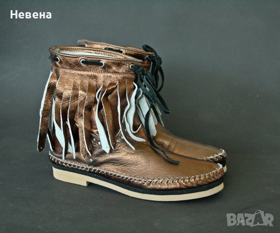 Боти Дамски Бронз Естествена Кожа номер 37, снимка 2 - Дамски боти - 38980875