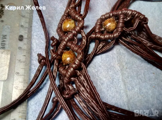 ВИНТИДЖ АРТ МОДЕЛ РЪЧНО ПЛЕТЕН КОЖЕН ДАМСКИ КОЛАН с ЕЛЕМЕНТИ от ДЪРВО 47648, снимка 5 - Колани - 47969145