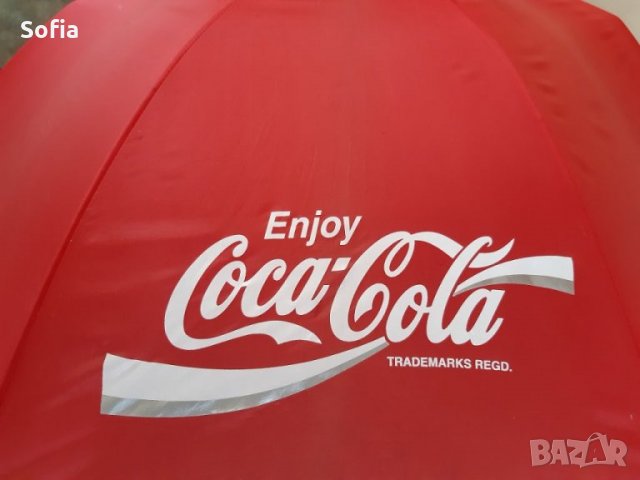 Кока Кола-Ръчен голям прав чадър “Еnjoy Cola-Cola WaveTRADEMARK REGD” от  80-90г в Колекции в гр. София - ID32147852 — Bazar.bg