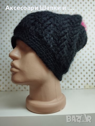 Дамска плетена шапка със заешка папулка- мпш45, снимка 3 - Шапки - 43302224