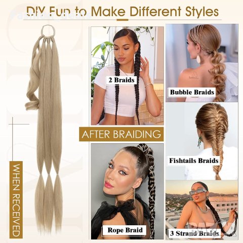 Нова конска опашка Руса дълга коса Удължение Прическа жена плитка, снимка 3 - Аксесоари за коса - 40269222