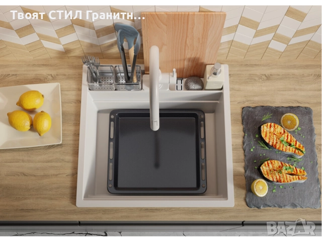 бяла кухненска мивка за вграждане Берген 60 Double Pocket 560x540 мм, снимка 6 - Мивки - 51719377