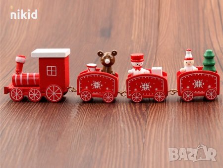 Коледен дървен пластмасов влак дървено влакче с вагони за игра и декорация украса, снимка 5 - Игри и пъзели - 19613909