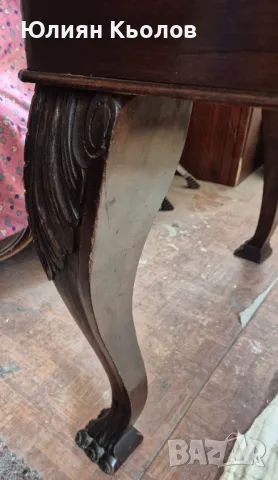 Старинна разтегателна маса с резбовани крака, снимка 3 - Маси - 49259251