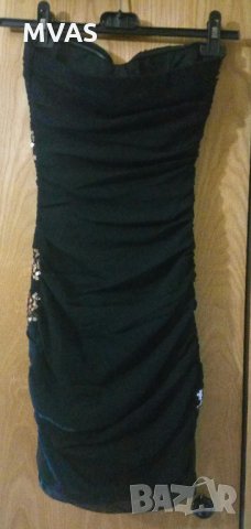  Черна къса рокля Tally Weijl XS със златно парти рокля , снимка 6 - Рокли - 32919092