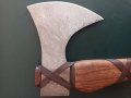 Брадва от дамаска стомана с кожена кания - ръчна изработка, снимка 3