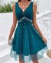 Петролено синя рокля с мъниста/камъчета, снимка 1 - Рокли - 43090383