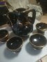 Керамичен сервиз за вино. Черно със злато. Чисто нов. Ръчно рисуван. За механа. Българско производст, снимка 3