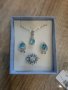 Много красиви сребърни комплекти с аквамарин обици пръстен и висулка със синджирче , снимка 2