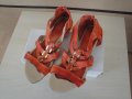 Оранжеви кожени дамски сандали със "златни" елементи, летни обувки, чехли, естествена кожа, снимка 15