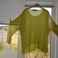 Пролетно-есенна плетена блуза с електриково зелено, с подплата от тюл, снимка 1 - Блузи с дълъг ръкав и пуловери - 43142903