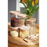 Стъклен буркан с дървена капачка, различни размери, снимка 2 - Кутии за храна - 43425182