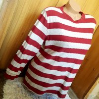 Червено-бяла блуза райе с 7/8 ръкав ХЛ, снимка 2 - Блузи с дълъг ръкав и пуловери - 34617079