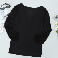 Дамски елегантен топ в черно с ръкави на точки, снимка 7 - Блузи с дълъг ръкав и пуловери - 39581226