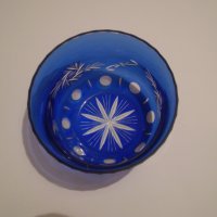  Синя Стара Бохемия Кристално Стъкло Купа, снимка 2 - Антикварни и старинни предмети - 35282724