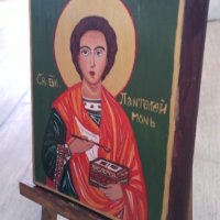 Икона на свети Пантелеймон, снимка 4 - Икони - 43534149