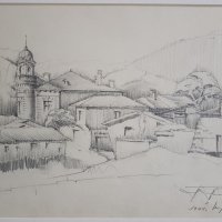 Майсторска рисунка Тома Петров(1908-1972) Църквата в Шумен 1946година  , снимка 3 - Картини - 40069359