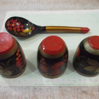Лот от 3 бр. дървени чаши и лъжица рисувани съветски, снимка 6 - Други ценни предмети - 40823717