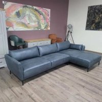 Тъмно сив ъглов кожен диван "Odelle", снимка 4 - Дивани и мека мебел - 43286094