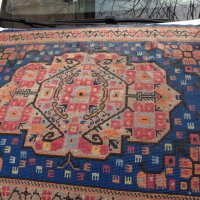 Стар вълнен ръчно тъкан и бродиран килим - килимче, снимка 6 - Антикварни и старинни предмети - 43821230