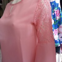 РАЗПРОДАЖБА -20% Розова риза/блуза с дантела на ръкавите , снимка 3 - Ризи - 28523527