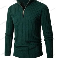 Мъжки ежедневен едноцветен еластичен плетен пуловер с кръгла яка, 5цвята - 023, снимка 2 - Пуловери - 43343538