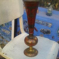 Голяма месингова ваза клетъчен емайл, снимка 1 - Вази - 43594463