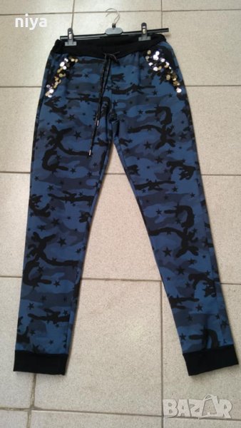 Камуфлажен панталон в син цвят със пайети - (С, М и Л), снимка 1
