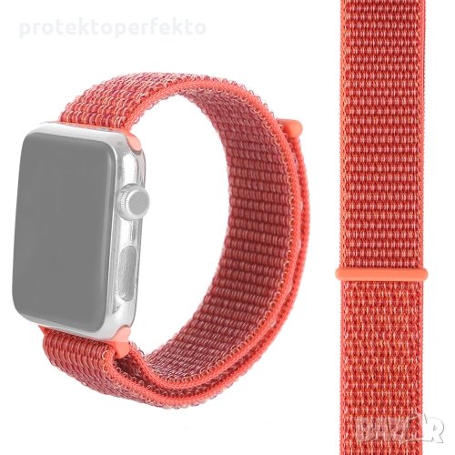 Текстилна каишка band Apple Watch 7, 6, 5, 4, 3 - велкро apricot цвят, снимка 1