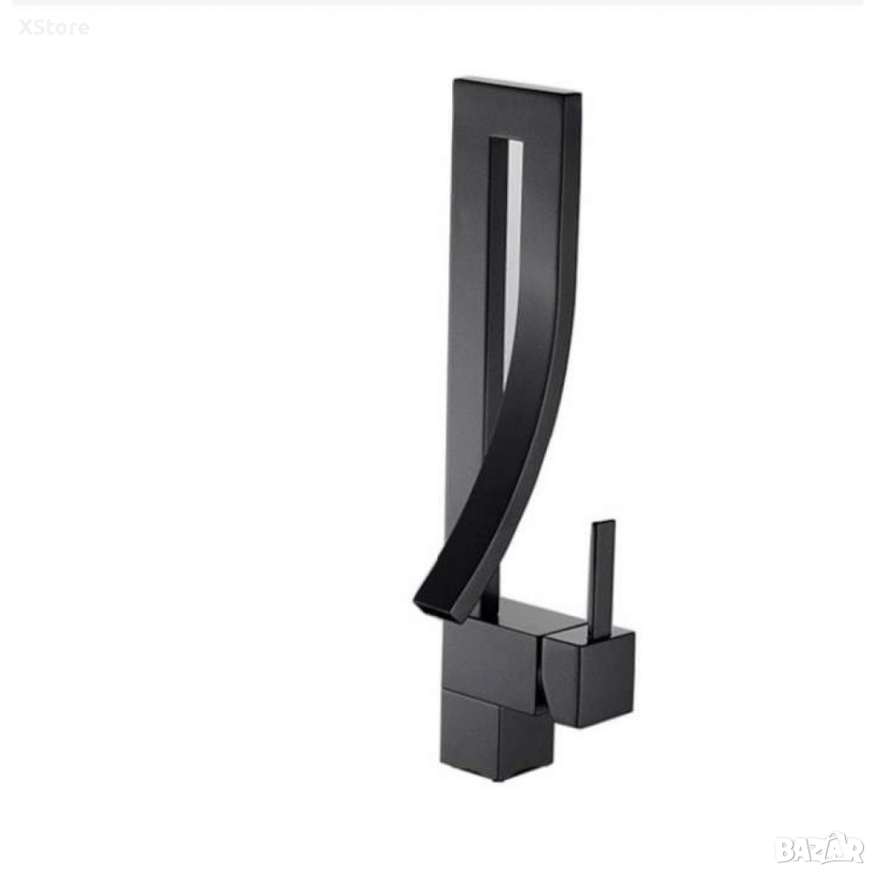 Смесител за мивка модел водопад, матов, черен, снимка 1