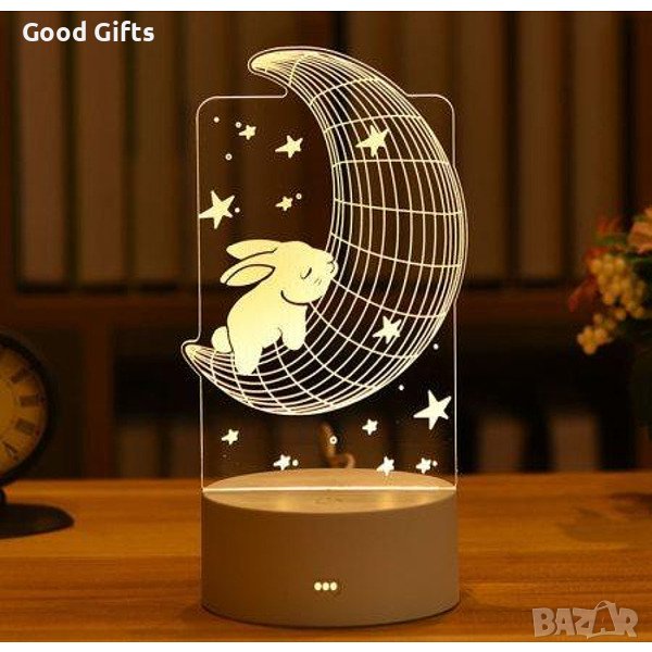 Холограмна LED лампа CREATIVE 3D Спящо зайче, снимка 1