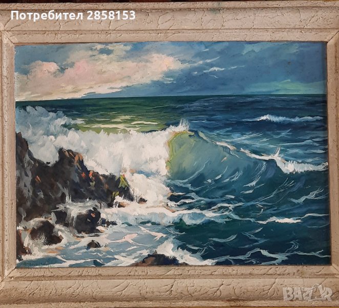  Стар морски пейзаж  на худ. Петър Петров от 1974 г,гваш,темпера, снимка 1